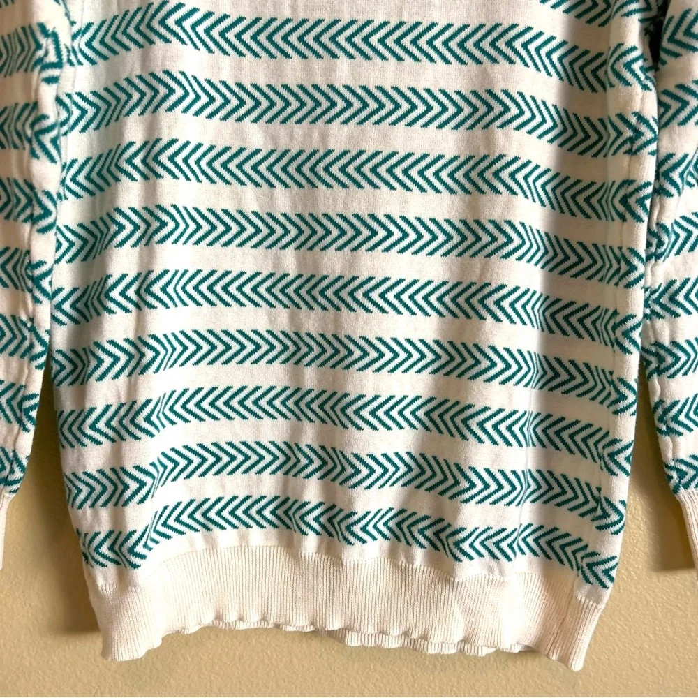 Oxknit Sweater Women’s XL 60s Retro Geo Mod Style Cotton Long Sleeve Teal Cream - Picture 12 of 16